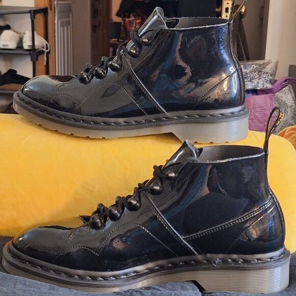 Doc Martens Church Stud Boots Size 8 Black Patent Leather Mid Top Evening Party - Picture 6 of 11